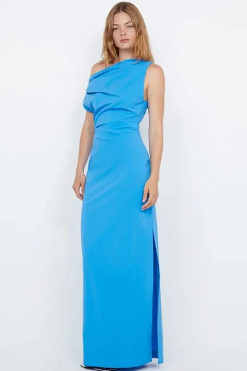 Angelina Asym Maxi Dress Mid Blue