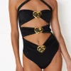 Diamond Heart Cut Out Swimsuit Black