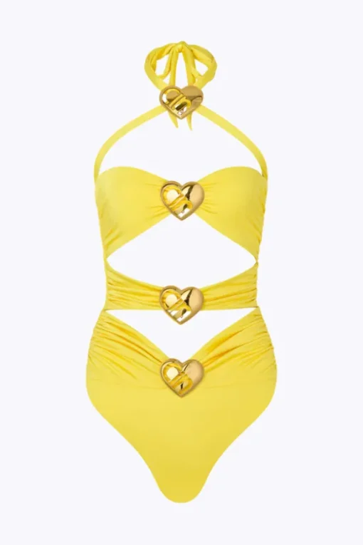 Diamond Heart Cut Out Swimsuit Lemonade