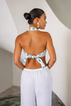 Evil Eye Crop Top White