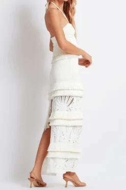 Fringe Trim Lace Maxi Skirt Ivory