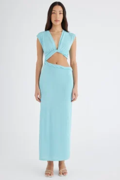 Henri Twist Maxi Dress Aqua