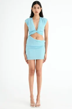 Henri Twist Mini Dress Aqua