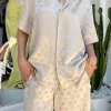 Jaquard Satin Resort Shirt Sand
