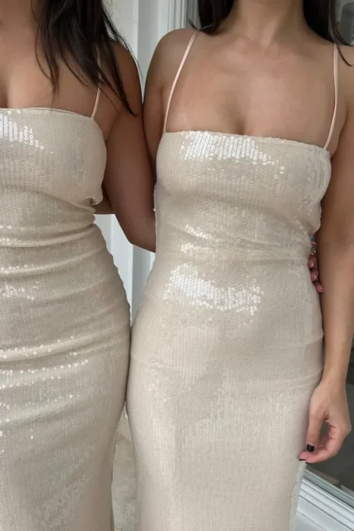 Juliano Sequin Slip Dress Light Coffee