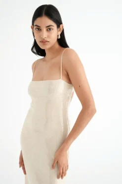 Juliano Sequin Slip Dress Light Coffee