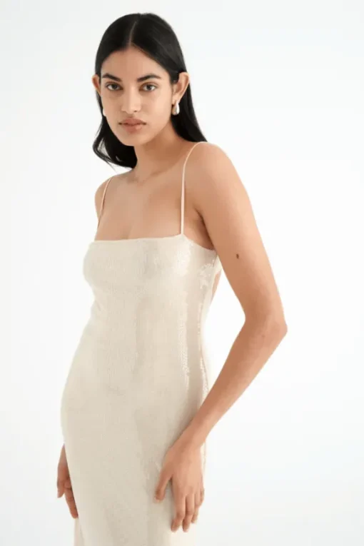 Juliano Sequin Slip Dress Light Coffee
