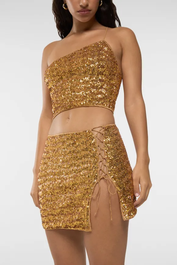 Paillettes Lace Mini Skirt Ambra