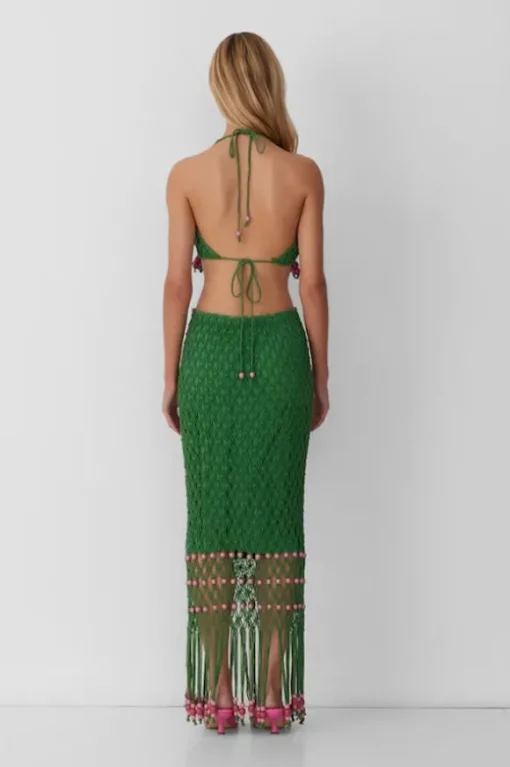Reis Beaded Macrame Skirt Emerald