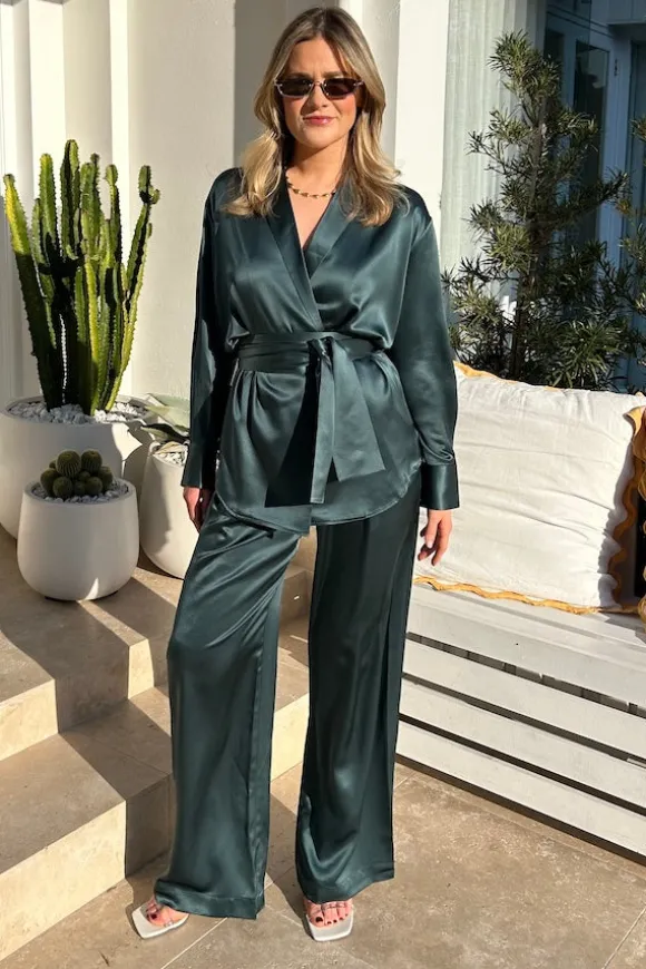 Relaxed Silk Boy Pant Green