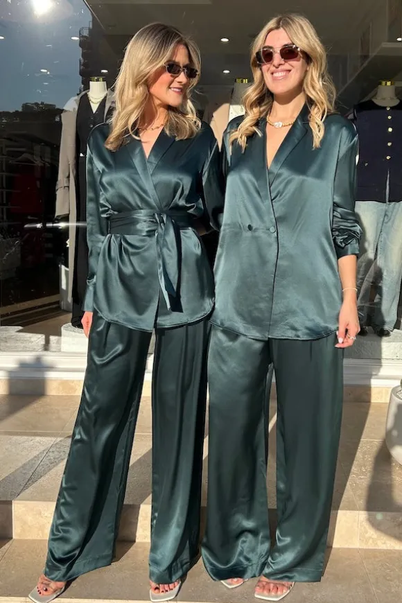 Relaxed Silk Boy Pant Green