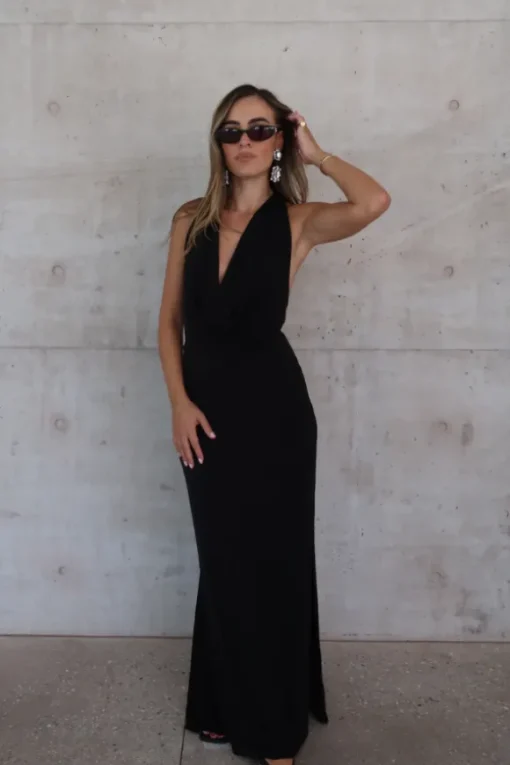 Saint Plunge Maxi Dress Black