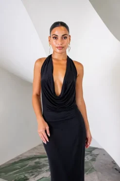 Saint Plunge Maxi Dress Black