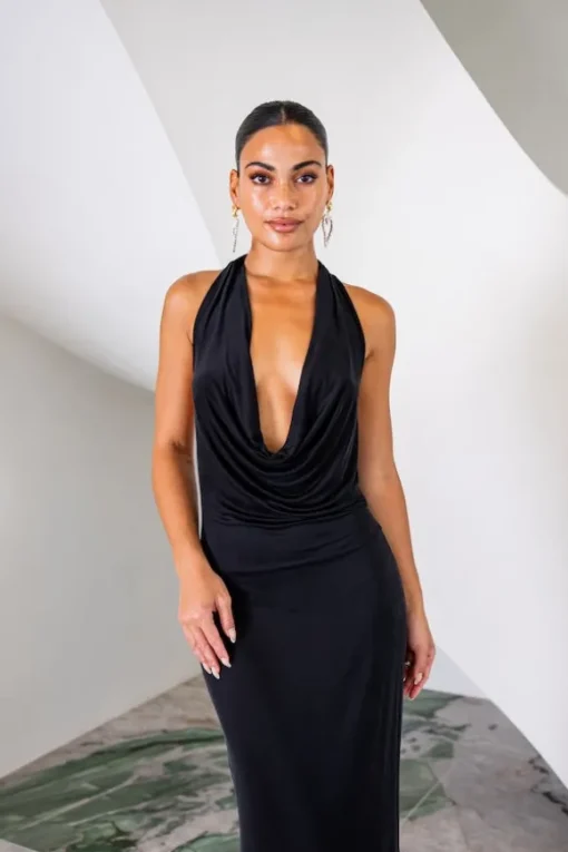 Saint Plunge Maxi Dress Black