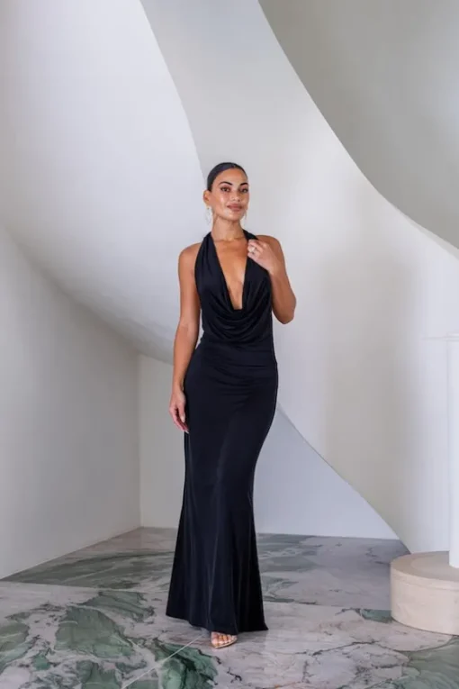 Saint Plunge Maxi Dress Black