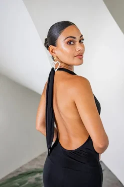 Saint Plunge Maxi Dress Black