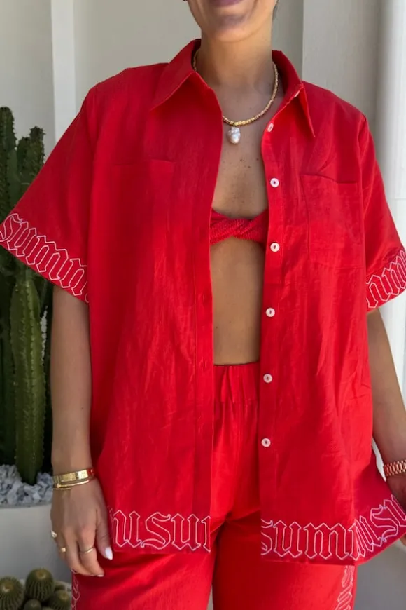 Sig Linen Shirt Scarlet Summi