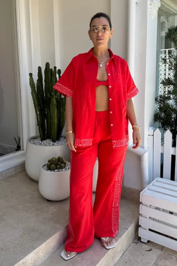 Sig Linen Shirt Scarlet Summi