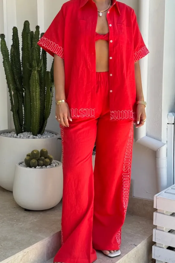 Sig Linen Shirt Scarlet Summi