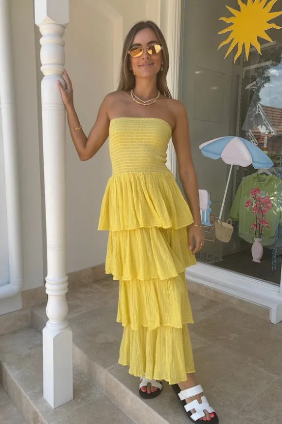 Tiered Maxi Dress Lemon/Gold
