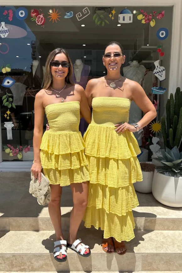 Tiered Maxi Dress Lemon/Gold