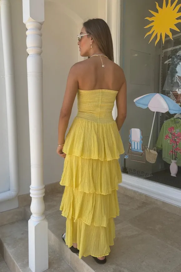 Tiered Maxi Dress Lemon/Gold